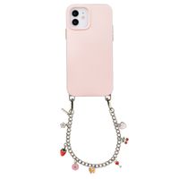 Selencia Rivièra MagSafe Backcover met afneembare haakjes voor de Apple iPhone 12 / 12 Pro - Sorbet Pink + Chain Charm - Silver
