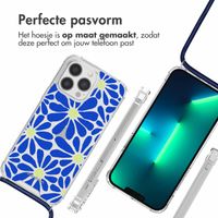 imoshion Design hoesje met koord iPhone 13 Pro - Cobalt Blue Flowers Connect