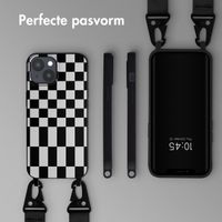 Selencia Siliconen design hoesje met afneembaar koord iPhone 15 - Irregular Check Black