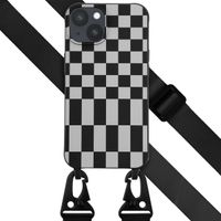 Selencia Siliconen design hoesje met afneembaar koord Apple iPhone 14 - Irregular Check Black