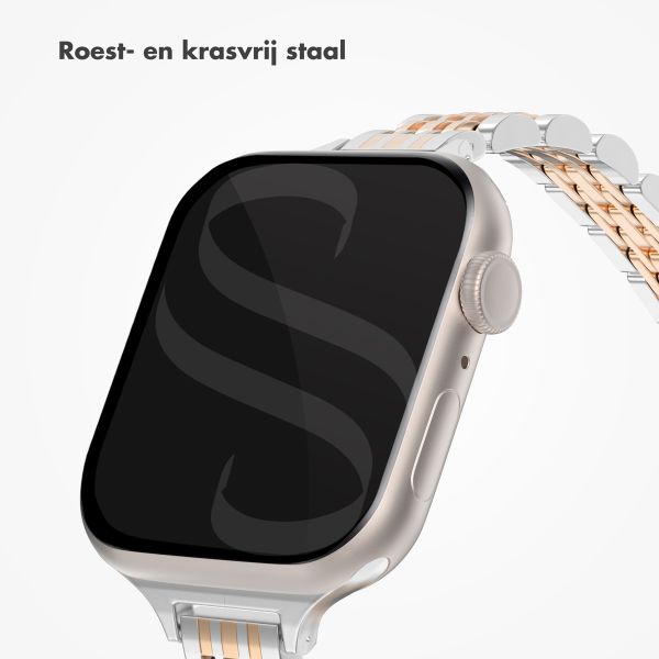 Selencia Slim Steel Jubilee Inspired schakelbandje Apple Watch Series 1 t/m 9 / SE (38/40/41 mm) | Series 10 / 11 (42 mm) - Zilver & Rosé Goud