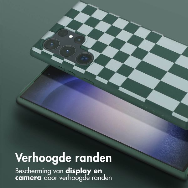 Selencia Siliconen design hoesje met afneembaar koord Samsung Galaxy S23 Ultra - Irregular Check Green