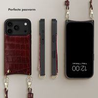Selencia Nova Croco Telefoonhoes met Koord en Pashouder Apple iPhone 18 Pro Max / 17 Pro Max - Burgundy
