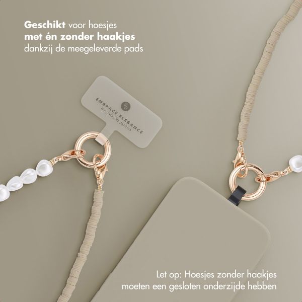 Selencia Telefoonkoorden set met Parels en Elastiekjes - Greige