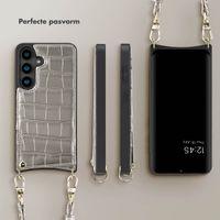 Selencia Nova Croco Backcover met koord en pashouder Samsung Galaxy S24 - Silver