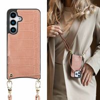Selencia Nova Croco Telefoonhoes met Koord en Pashouder Samsung Galaxy S25 - Old Pink