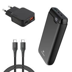 imoshion Powerbank 27.000 mAh + Accezz Ultra Slim GaN Oplader + Accezz USB-C naar USB-C kabel - 1 meter - Zwart