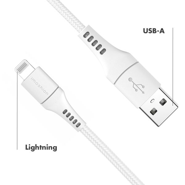 imoshion Lightning naar USB kabel - MFi certificering - Gevlochten textiel - 1,5 meter - Wit