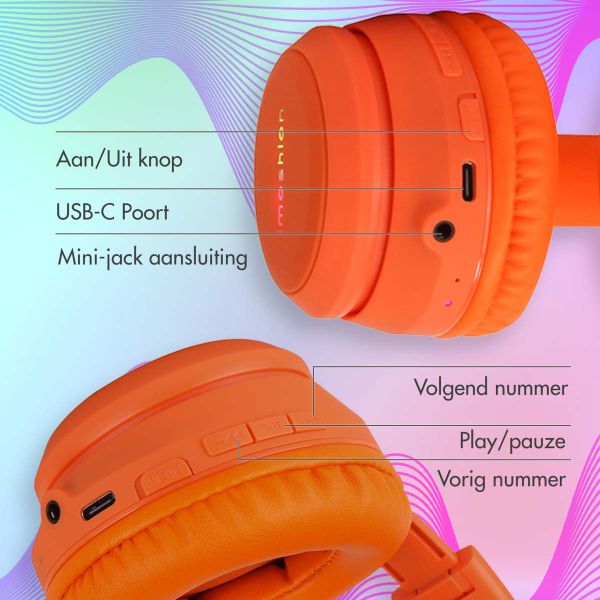 imoshion Kids LED Light Cat Ear Bluetooth Headphones - Kinder koptelefoon - Draadloze koptelefoon + AUX kabel - Oranje