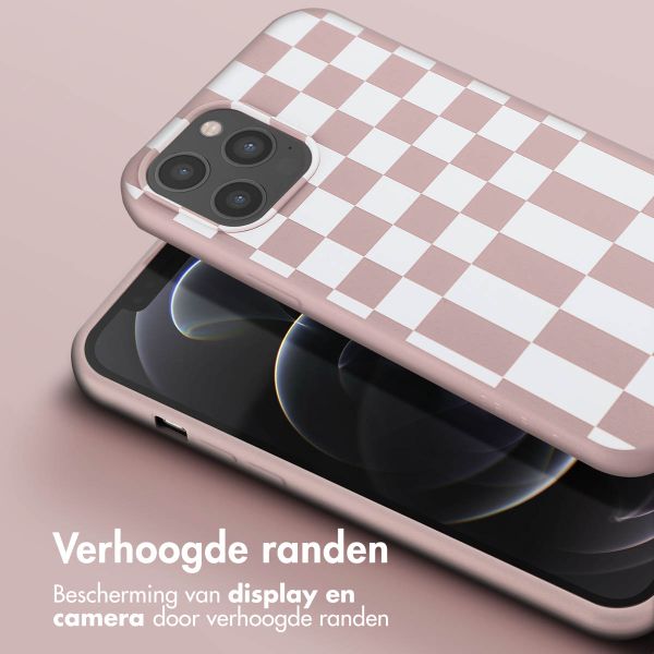 Selencia Siliconen design hoesje met afneembaar koord iPhone 12 Pro Max - Irregular Check Sand Pink