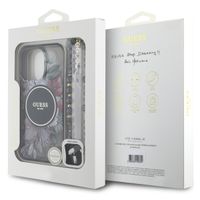 Guess MagSafe IML Flowers Case met beads strap Apple iPhone 16 Pro Max - Zwart