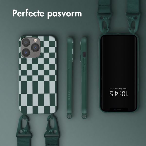 Selencia Siliconen design hoesje met afneembaar koord iPhone 13 Pro - Irregular Check Green