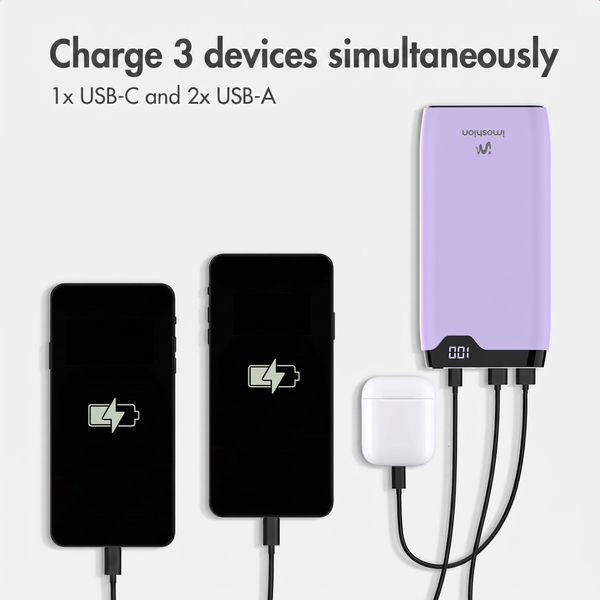 imoshion Power bank 20,000 mAh - 22.5W Fast charger - USB-C / USB-A - Lilac