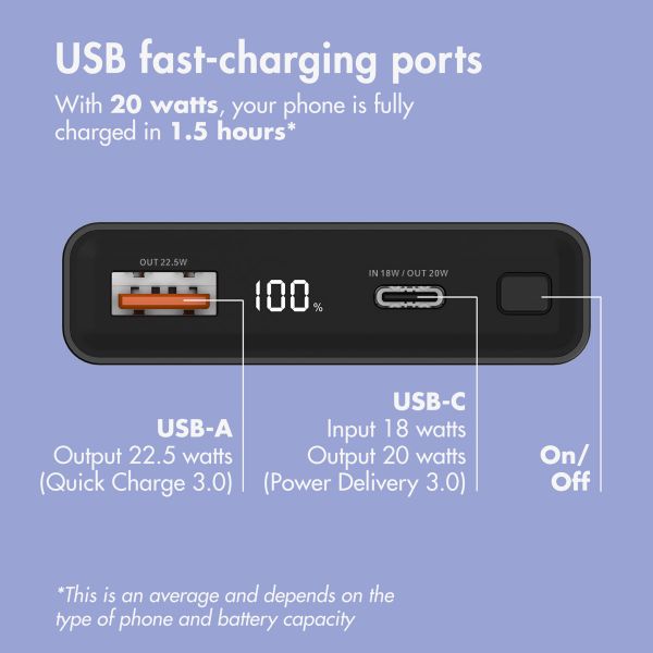 imoshion Ultra Series Aluminium Powerbank 10,000 mAh - Quick Charge and Power Delivery - Black