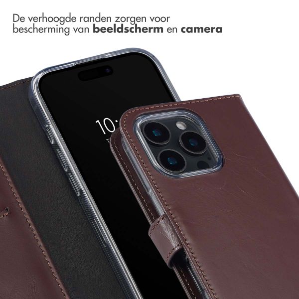 Selencia Echt Lederen Bookcase iPhone 16 Pro - Bruin