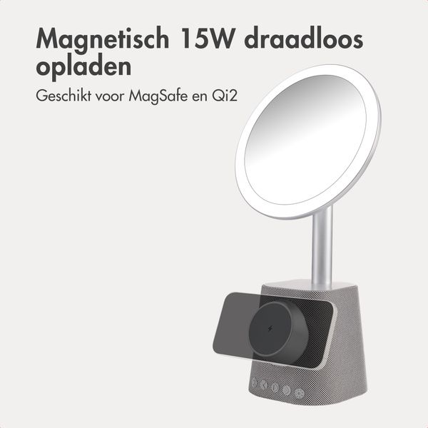 imoshion Make-up Spiegel met Bluetooth Speaker en Draadloze Oplader - Zilver