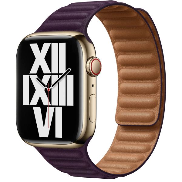 Apple Leather Link Apple Watch Series 1 t/m 10 / SE / Ultra (2) (44/45/46/49 mm) - Maat M/L - Dark Cherry