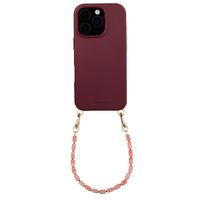 Selencia Rivièra MagSafe Backcover met afneembare haakjes voor de Apple iPhone 16 Pro Max - Bold Burgundy + Sorbet Pop Polskoord - Pink