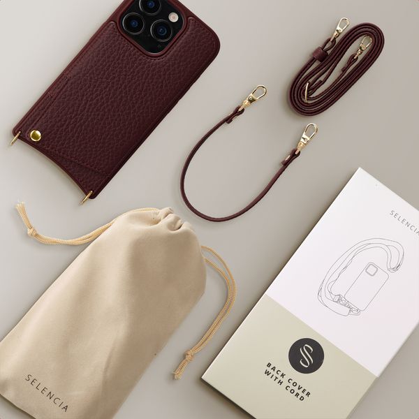 Selencia Nova Phone Case with Cord and Card Holder Apple iPhone 16 Pro - Bold Burgundy