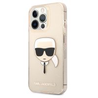 Karl Lagerfeld Karl's Head Silicone Backcover Glitter iPhone 13 Pro - Transparant Goud