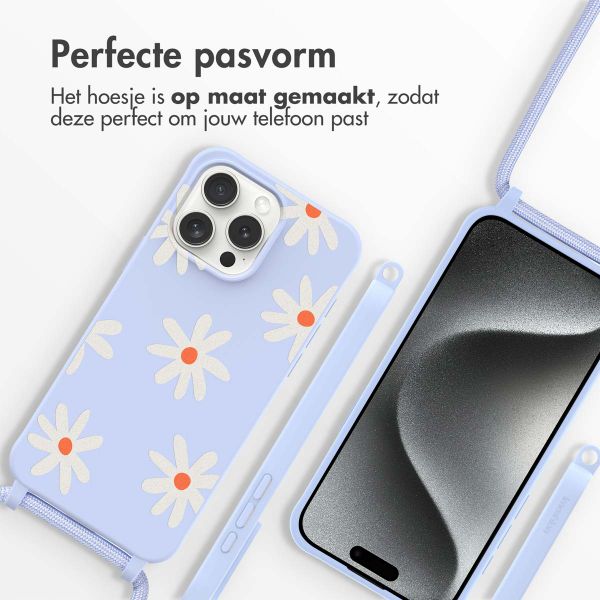 imoshion Siliconen design hoesje met koord iPhone 15 Pro Max - Lila Flower Distance