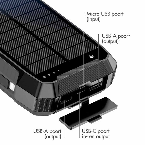 imoshion Solar Powerbank - Draadloze powerbank op zonne-energie - Quick Charge en Power Delivery - 30.000 mAh - Zwart