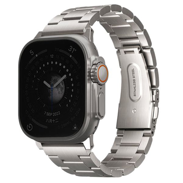 Uniq Osta Stalen band met zelf-verstelbare links Apple Watch Series 1 t/m 10 / SE / Ultra (2) (44/45/46/49 mm) - Titanium Silver