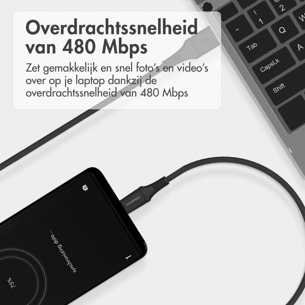 imoshion Braided USB-C naar USB kabel - 0,25 meter - Zwart