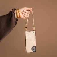 Selencia Nova Croco Telefoonhoes met Koord en Pashouder Samsung Galaxy S25 / S24 - Beige