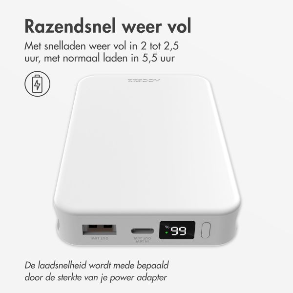 Accezz Powerbank 10.000 mAh met geïntegreerde kabels - Quick Charge en Power Delivery - Wit