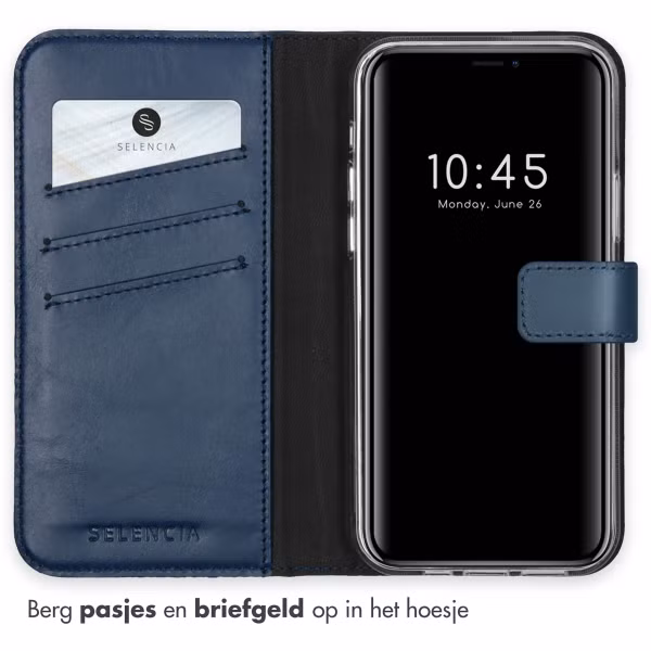 Selencia Echt Leren Bookcase Apple iPhone 12 (Pro) - Blauw