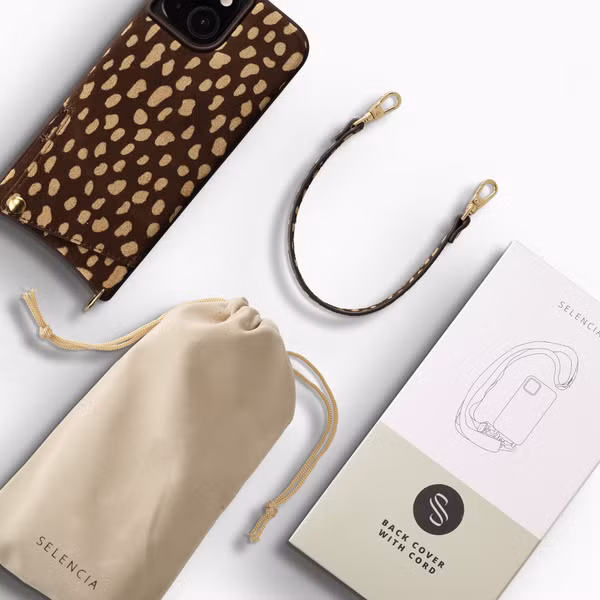 Selencia Nova Real Leather Backcover met Koord en Pashouder Apple iPhone 15 - Fawn Chic