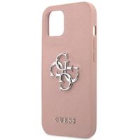Guess 4G Metal Logo Saffiano Backcover Apple iPhone 13 - Roze