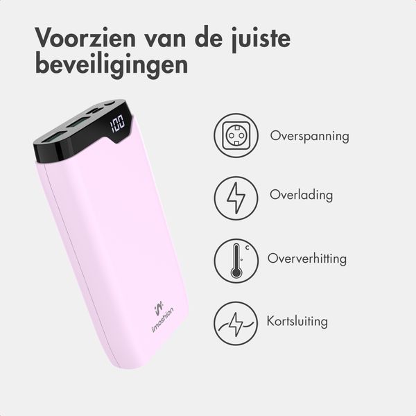 imoshion Powerbank 20.000 mAh - 22,5W Snellader - USB-C / USB-A - Roze
