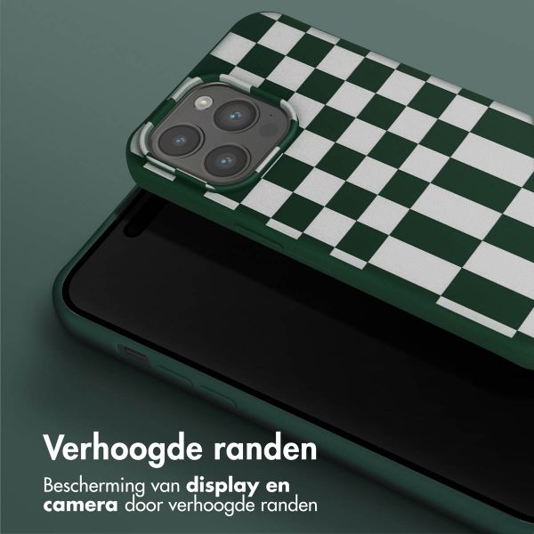 Selencia Siliconen design hoesje met afneembaar koord Apple iPhone 15 Pro Max - Irregular Check Green