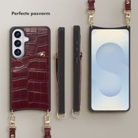 Selencia Nova Croco Telefoonhoes met Koord en Pashouder Samsung Galaxy S26 - Burgundy