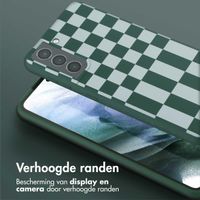 Selencia Siliconen design hoesje met afneembaar koord Samsung Galaxy S21 - Irregular Check Green