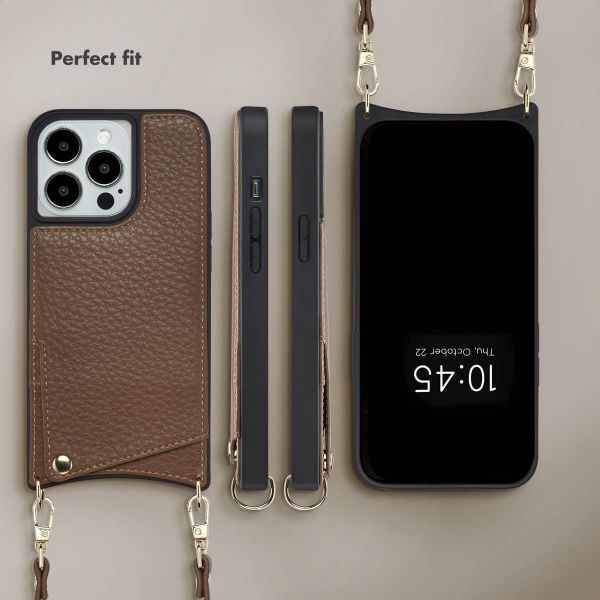 Selencia Nova Phone Case with Cord and Card Holder Apple iPhone 13 Pro - Mocha Brown