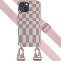 Selencia Siliconen design hoesje met afneembaar koord iPhone 15 Plus - Irregular Check Sand Pink