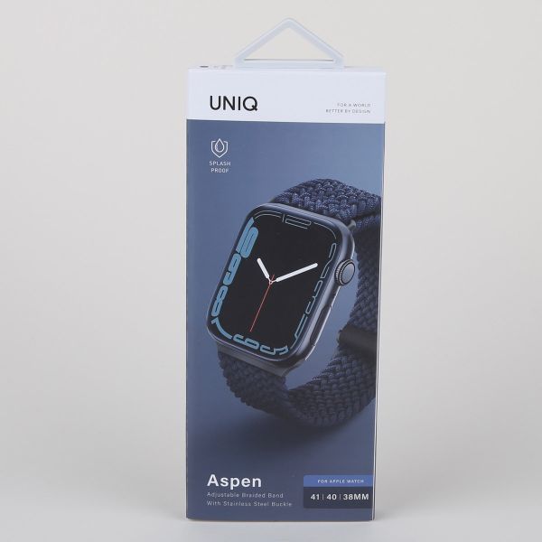 Uniq Aspen Braided bandje Apple Watch Series 1 t/m 9 / SE (38/40/41 mm) | Series 10 / 11 (42 mm) - Oxford Blue