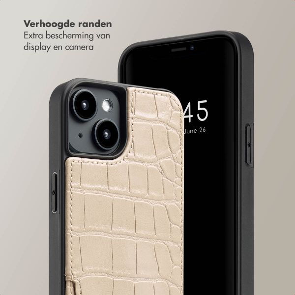 Selencia Nova Croco Backcover met koord en pashouder iPhone 14 - Beige