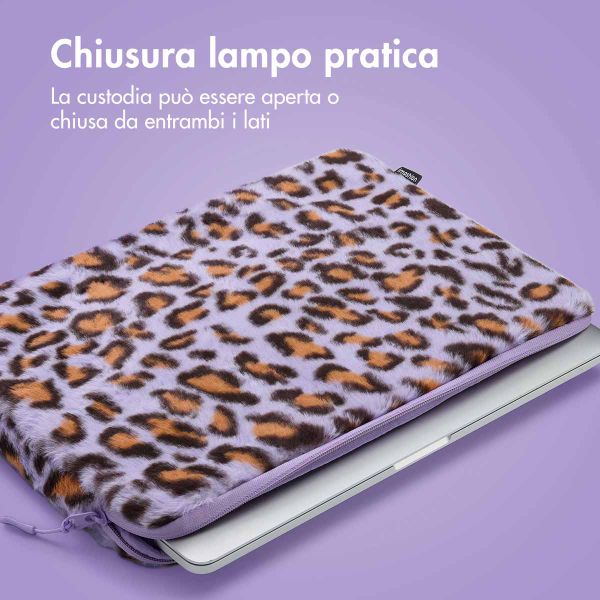 imoshion Fluffy Laptop hoes 15-16 inch - Laptopsleeve - Leopard Lilac