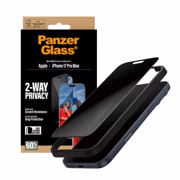 PanzerGlass Privacy Ultra-Wide Fit Anti-Bacterial Screenprotector incl. applicator Apple iPhone 17 Pro Max