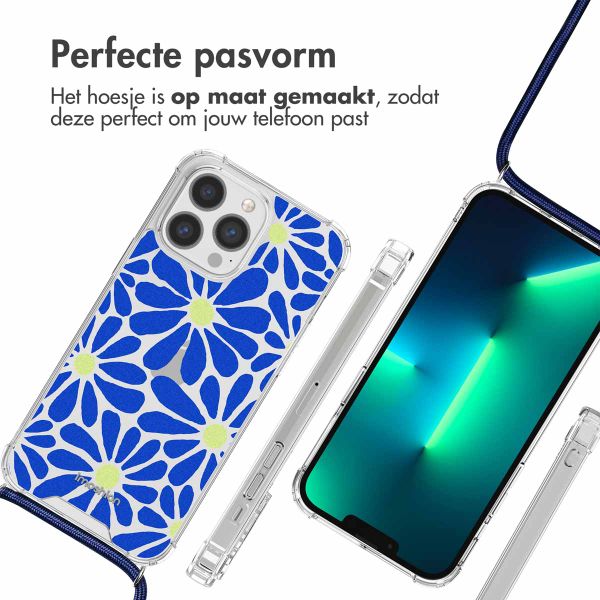 imoshion Design hoesje met koord iPhone 13 Pro Max - Cobalt Blue Flowers Connect