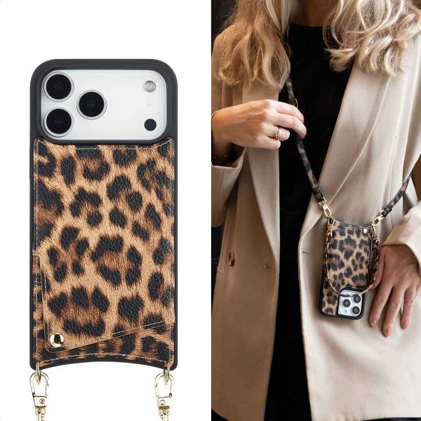 Selencia Nova Telefoonhoes met Koord en Pashouder Apple iPhone 17 Pro Max - Leopard