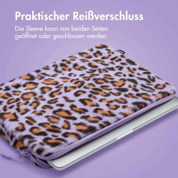 imoshion Fluffy Laptop hoes 15-16 inch - Laptopsleeve - Leopard Lilac