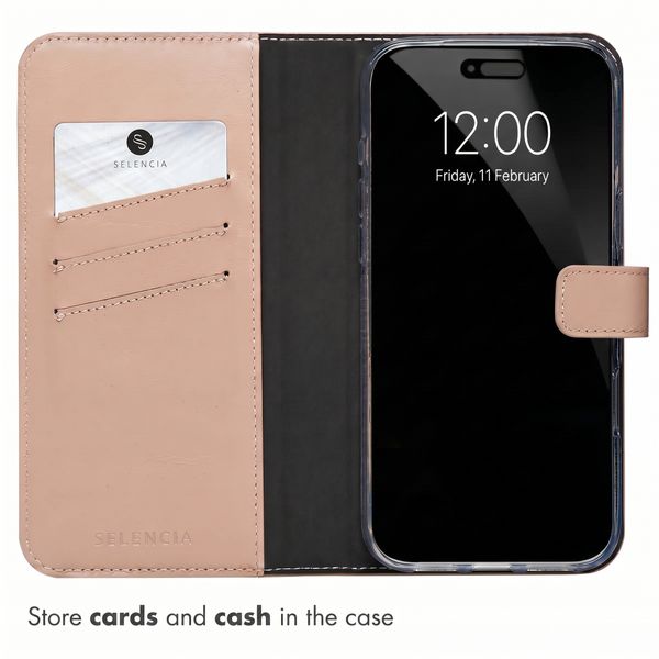 Selencia Genuine Leather Book Case Apple iPhone 18 Pro Max / 17 Pro Max - Dusty Pink