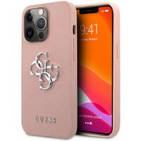 Guess 4G Metal Logo Saffiano Backcover iPhone 13 Pro - Roze