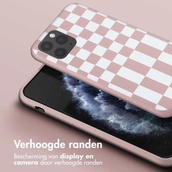 Selencia Siliconen design hoesje met afneembaar koord Apple iPhone 11 Pro - Irregular Check Sand Pink