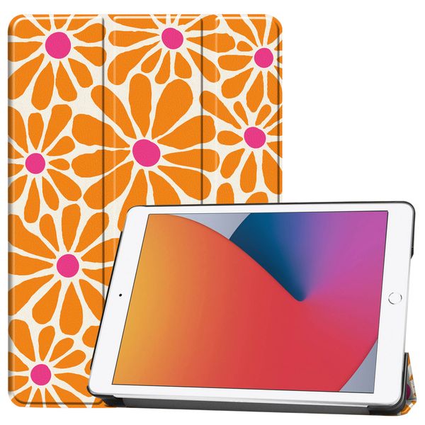 imoshion Trifold Design Bookcase iPad 7 (2019) / iPad 8 (2020) / iPad 9 (2021) 10.2 inch - Orange Flower Connect